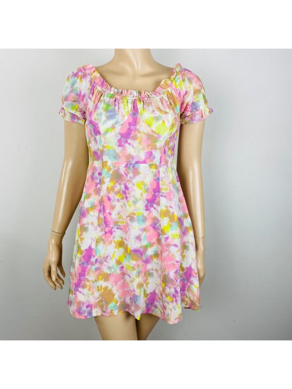 ASTR The Label Dress Imagine Colorful Tie Dye Off Shoulder Women's S Short Dress